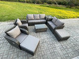 Fimous Patio Garden Furniture Sets Wicker 9 Seater Outdoor Rattan Furniture Sofa Sets with Rectangular Coffee Table Reclining Chair Loveseat Sofa 2 Side Tables 2 Big Footstool