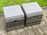 Fimous High Back Dark Mixed Grey Rattan Corner Sofa Set Outdoor Furniture Square Coffee Table 2 Small Footstools 8 Seater