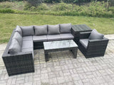 Fimous 7 Seater Rattan Corner Sofa Lounge Sofa Set With Rectangular Coffee Table With Arm Chair And Side Table Dark Grey Mixed Left Hand