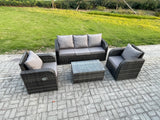 Fimous Outdoor Rattan Garden Furniture Set 5 Seater Patio Lounge Sofa Set with Rectangular Coffee Table Dark Grey Mixed