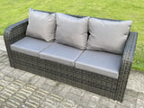 Fimous High Back 3 Seater Rattan Sofa Patio Outdoor Garden Furniture With Cushion