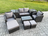 Fimous Wicker PE Rattan Outdoor Furniture Set Garden Love Sofa Coffee Table 2 Armchair 3 Footstools 2 Side Tables Dark Grey Mixed
