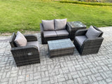 Fimous 5 PC Outdoor PE Rattan Garden Furniture Set Wicker Love Sofa Coffee Table 2 Armchair Side Table Dark Grey Mixed