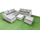 Fimous Outdoor Garden Furniture Sets 8 Seater Wicker Rattan Furniture Sofa Sets with Square Coffee Table high Back Lounge Sofa 2 Big Footstool Light Grey