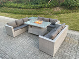 Fimous Light Grey U Shape Lounge Sofa Dining Set With Gas Heater Firepit Dining Table Set Burner With Extra Side Coffee Tea Table