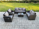 Fimous 7 Seater Garden Furniture Set Rattan Outdoor Lounge Sofa Chair With Tempered Glass Table Dark Grey Mixed