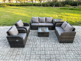 Fimous 7 Seater Garden Furniture Set Rattan Outdoor Lounge Sofa Chair With Tempered Glass Table Side Table Dark Grey Mixed