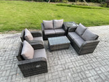 Fimous Rattan Garden Furniture Set 6 Seater Patio Outdoor Lounge Sofa Set with 2 Reclining Chairs Rectangular Coffee Table Side Table Dark Grey Mixed