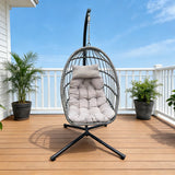 Fimous Indoor Outdoor Hammock Patio Rattan Single Egg Hanging Chair Garden With Grey Thick Cushion