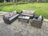Fimous 7 Seater Dark Grey PE Wicker High Back Rattan Garden Furniture Set Reclining Chair Lounge 3 Seater Sofa Set Outdoor Rectangular Coffee Table