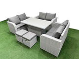 Fimous  8 Seater PE Wicker Rattan Furniture Sofa Sets with Adjustable Lifting Dining or Coffee Table 2 Seater Love Sofa 2 Stool Light Grey