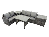 Fimous Garden Rattan Outdoor Furniture Set 5 Seater with Love Sofa 3 Seater Sofa 2 Side Table Dark Grey
