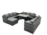 Fimous Outdoor Rattan Garden Furniture Lounge Sofa Set With Oblong Dining Table With Clear Tempered Glass And Big Footstool
