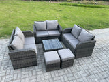 Fimous 8 Seater Outdoor Garden Furniture Sets Wicker Rattan Furniture Sofa Sets with Square Coffee Table Love seat Sofa 2 Small Footstools