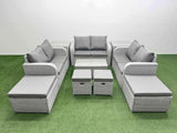 Fimous 10 PCs Rectangular Coffee Table Set Reclining Chair Inclining Sofa Love Sofa 2 Big Footstool 2 Small Stool 2 Side Table Light Grey