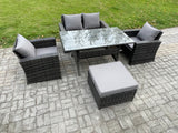 Fimous PE Wicker Outdoor Garden Furniture Set Patio Furniture Rattan Rectangular Dining Table Lounge Sofa with Big Footstool