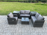 Fimous 6 Piece Garden Furniture Sets 5 Seater Outdoor Patio Furniture Set Weaving Wicker Rattan Sofa Chair and Table with 2 Side Tables