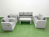 Fimous PE Rattan Garden Furniture Set Adjustable Chair Sofa Double Love Seat 2 Seater Sofa Lounge Set Rectangular Coffee Table Side Table Light Grey