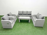 Fimous PE Rattan Garden Furniture Set Adjustable Chair Sofa Double Love Seat 2 Seater Sofa Lounge Set Rectangular Coffee Table Light Grey