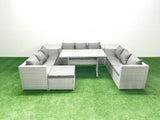 Fimous Rattan Garden Outdoor Furniture Set 10 Seater Garden Sofa Rectangulr Dining Table Set with Big Footstool 2 Side Tables Light Grey Mixed