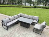 Fimous 7 Pieces Aluminium Garden Furniture Set with Cushions, Patio Furniture Set with Adjustable Rising Lifting Dining Table Dark Grey