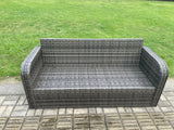Fimous Rattan Garden Furniture Set with Oblong Rectangular Dining Table Big Footstool 4 Pieces Outdoor Lounge Sofa Set Dark Grey Mixed
