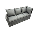 Fimous Poly Rattan Outdoor Patio Height Adjustable Rising Lifting Table Corner Sofa Set with 2 Big Stool,Chair for Garden Backyard Dark Grey Mixed