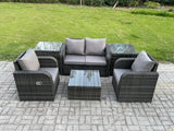 Fimous Wicker PE Rattan Garden Furniture Set Outdoor Lounge Sofa Set with Love Sofa Square Coffee Table 2 Side Tables Dark Grey Mixed