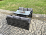 Fimous Rattan Garden Furniture Set with Fire Pit Table 3 Pieces Outdoor Lounge Sofa Set Dark Grey Mixed