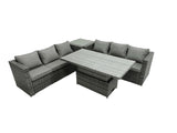 Fimous 6 Seater?Outdoor Rattan Sofa Set Adjustable Rising Lifting Dining Table Side Tea Coffee Table Dark Grey Mixed