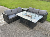 Fimous Outdoor Rattan Garden Corner Furniture Gas Fire Pit Table Dining Sets Gas Heater Burner Lounge Dark Grey 6 Seater