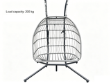 Fimous Rattan Garden Hammock Double Hanging Egg Chair Indoor Outdoor Patio Furniture with Grey Cushion