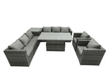 Fimous 8 Seater?Outdoor Rattan Garden Furniture Adjustable Rising Lifting Table Chairs Dark Grey Mixed