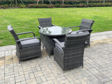 Fimous Outdoor Rattan Garden Furniture Dining Set Table And Chair Set Wicker Patio 4 Chairs Plus Round Clear Tempered Glass Table
