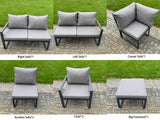 Fimous 10 Seater Aluminium Sofa Set 9 Pieces Outdoor Garden Furniture - Rising Dining Table with Cushions Big Footstool 2 Chair Footstool Dark Grey