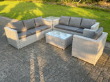 Fimous Light Grey Outdoor Rattan Garden Furniture Set Corner Sofa Set Oblong Square Coffee Table Armchair