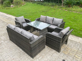 Fimous Outdoor Rattan Garden Furniture Sofa Set Dining Table Recling Arm Chairs Lounge Sofa 8 Seater