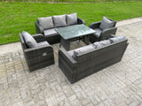 Fimous Outdoor Rattan Garden Furniture Sofa Set Dining Table Recling Arm Chairs Lounge Sofa 8 Seater
