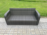 Fimous 11 Seater Outdoor Lounge Sofa Set Rattan Garden Furniture Set with Rectangular Coffee Table Side Table 2 Small Footstools 3 Seater Sofa Dark Grey Mixed