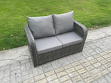 Fimous Outdoor Rattan Garden Furniture Set Rattan Lounge Sofa Set with Rectangular Coffee Table Side Table 2 Small Footstools Dark Grey Mixed