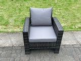 Fimous Garden Dining Set Wicker PE Rattan Outdoor Furniture Sofa with Rectangular Dining Table Double Seat Sofa 2 Side Tables 3 Footstools Dark Grey Mixed