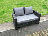 Fimous Garden Dining Set Wicker PE Rattan Outdoor Furniture Sofa with Rectangular Dining Table Double Seat Sofa 2 Side Tables 3 Footstools Dark Grey Mixed
