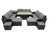 Fimous Rattan Garden Furniture Dining Set 13 seater Patio Height Adjustable Rising Lifting Table Sofa Set with Side Table Dark Grey Mixed