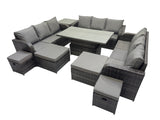 Fimous Rattan Garden Furniture Dining Set 13 seater Patio Height Adjustable Rising Lifting Table Sofa Set with Side Table Dark Grey Mixed
