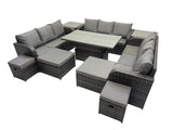 Fimous Rattan Garden Furniture Dining Set 13 seater Patio Height Adjustable Rising Lifting Table Sofa Set with 2 Side Tables Dark Grey Mixed
