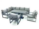 Fimous Aluminum Outdoor Garden Furniture Set Corner Sofa 2 Chairs Adjustable Rising Lifting Dining Table Sets Dark Grey