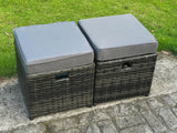 Fimous 6 Seater Wicker PE Rattan Garden Dining Set Outdoor Furniture Sofa with Rectangular Dining Table Double Seat Sofa 2 Small Footstools Dark Grey Mixed