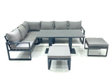 Fimous Aluminum Outdoor Garden Furniture Set Corner Sofa 2 Big Footstools Adjustable Rising Lifting Dining Table Sets Dark Grey