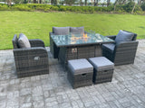 Fimous Dark Mixed Grey Rattan Outdoor Garden Furniture Gas Fire Pit Table Sets Gas Heater Love Seat 2 Seater Sofa Recling Adjustable Chairs Footstools 6 Seater