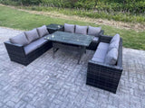 Fimous Outdoor Wicker Garden Furniture Rattan Lounge Sofa Set Patio Rectangular Dining Table with Side Table 9 Seater Dark Grey Mixed